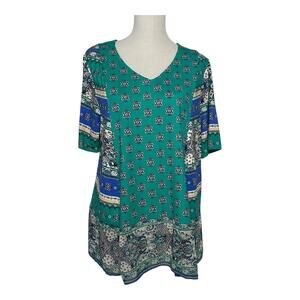 Chico's Women's‎ Green Paisley Blouse Top Chiffon Trim Size 3/XL
